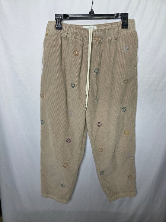 Urban Outfitters Pants - Urban Outfitters Beige Corduroy Pants With Multicolor Smiley Face Embroidery Ela